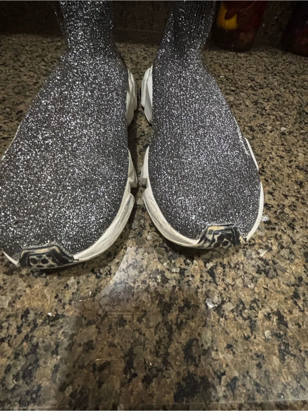 Balenciaga Women’s Black Glitter Sock Sneakers with White Sole - Picture 7 of 13